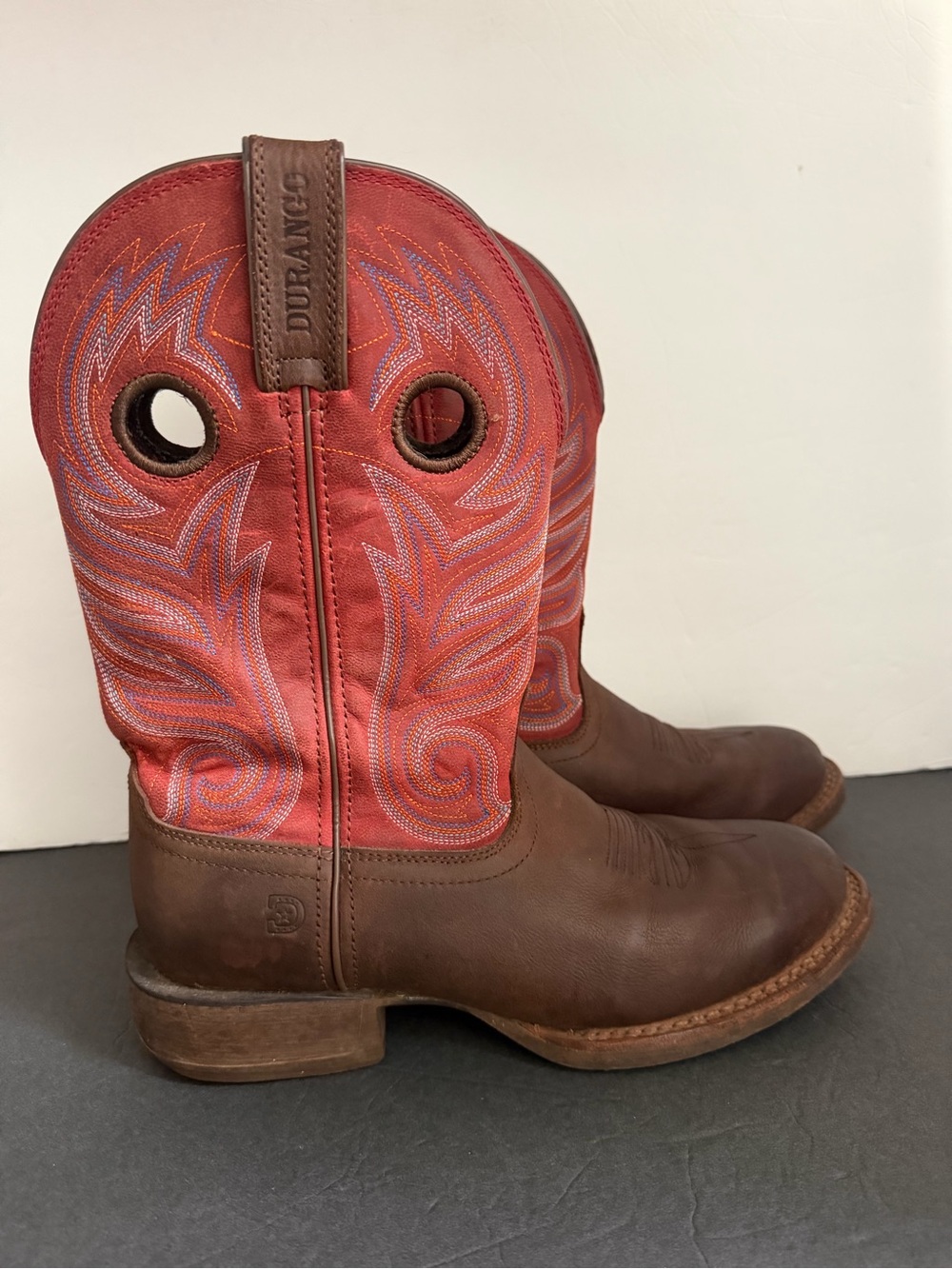 Durango Men's Brown Leather Western Work Boots with Red Shaft Size 10,5 M